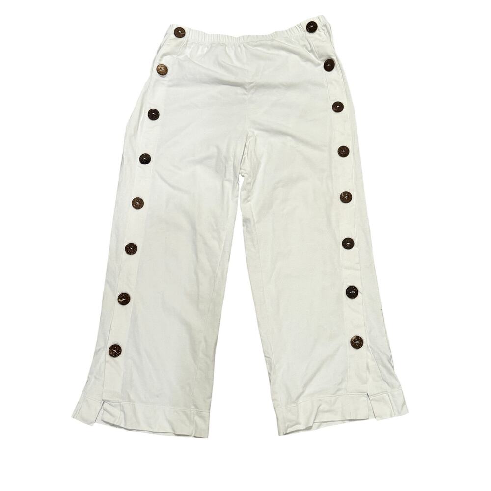 Soft Surroundings White Cropped Button Detail Pants Medium Old Money Coastal
